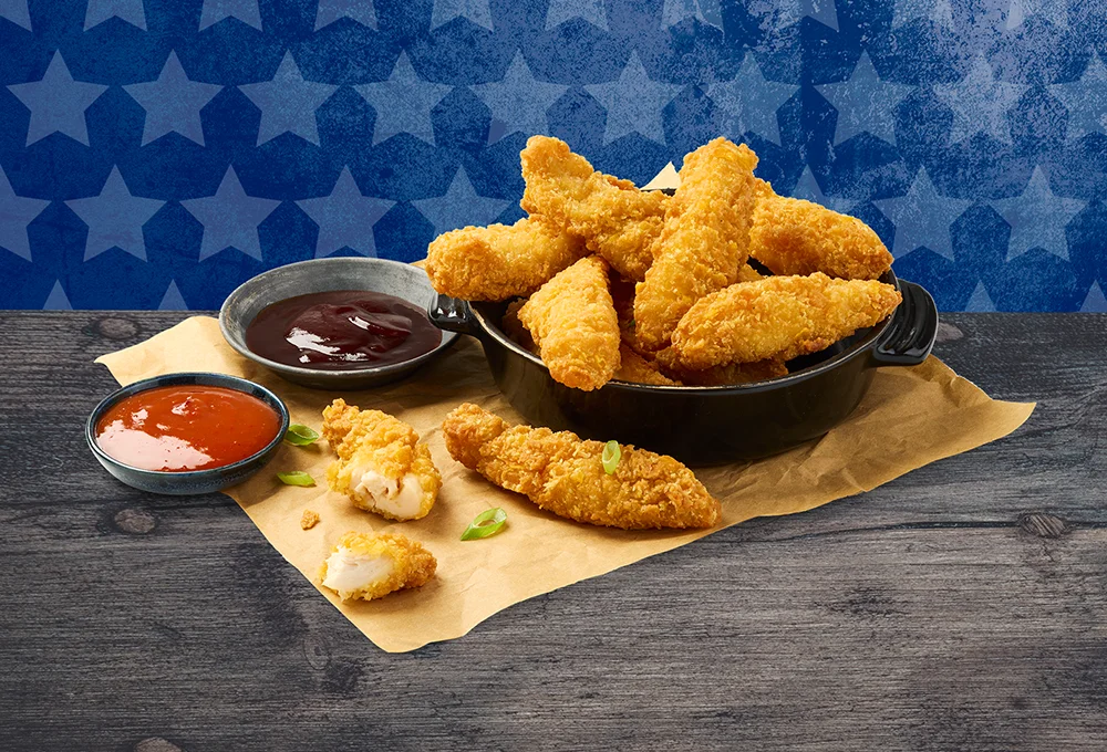 Deze malse tenders zijn omhuld door een krokante coating en ze zijn gemaakt van 100% kipfilet. Met hun heerlijke smaak zijn ze een topper op je borrelkaart.
