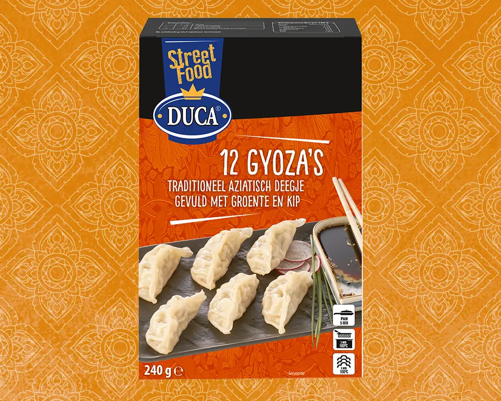 These traditionally folded Asian dumplings are filled with a delicious mix of chicken and vegetables, including onion, white cabbage, and garlic.