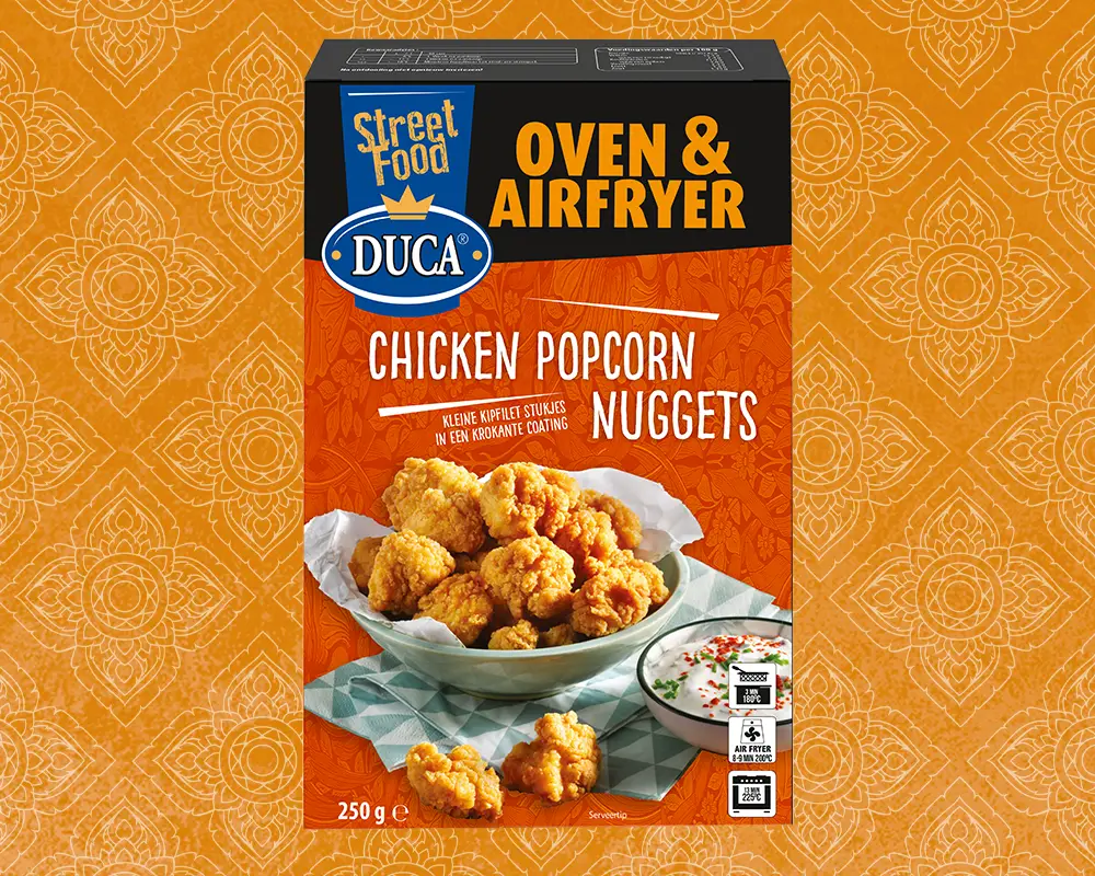 Chicken Popcorn Nuggets made from 100% white meat, extra crispy with a peppery coating and made from premium-quality chicken.