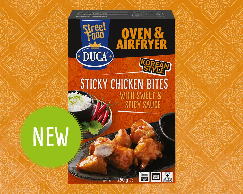 Trendy and popular snacks inspired by Korean cuisine. Made authentically with 100% chicken breast coated in a spicy sticky glaze sauce.
